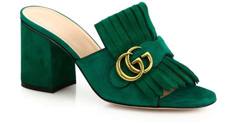 gucci marmont mule green|Gucci velvet mules with fur.